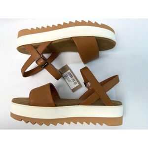 NWT TOMS Shoes Brynn Tan Leather Platform Sandal - Womens Size 7.5 Party Evening